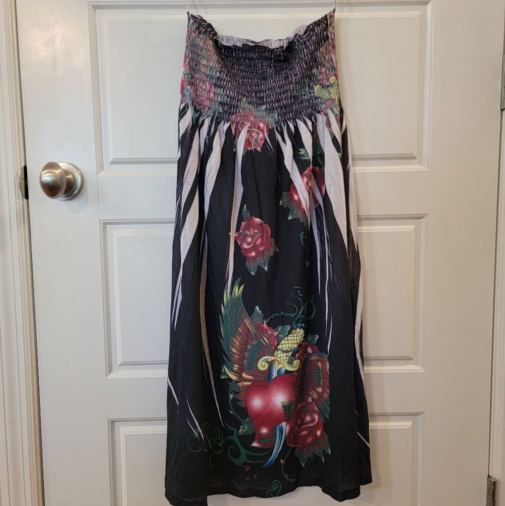 Ocean Breeze Black Floral Strapless Smocked Boho Summer Mini Dress Small - Picture 6 of 12